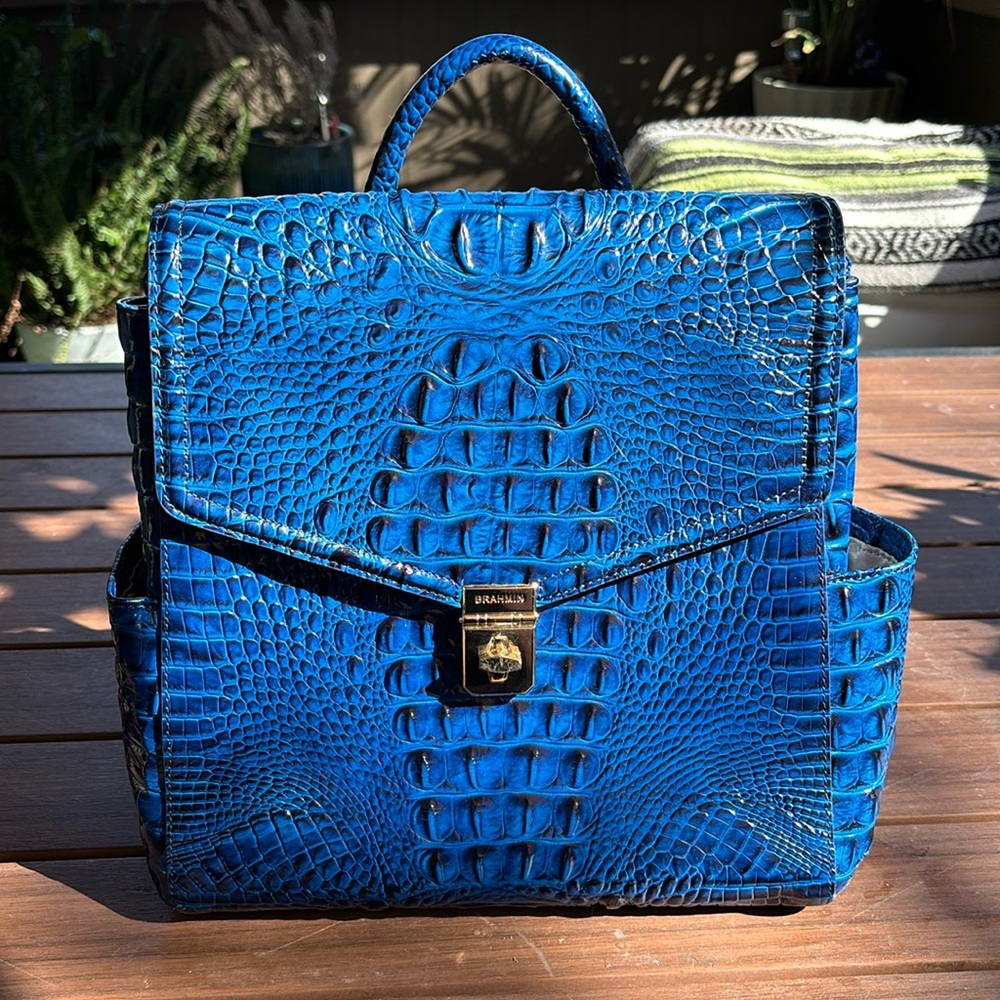 Royal blue Brahmin crocodile leather backpack gently used like new condition